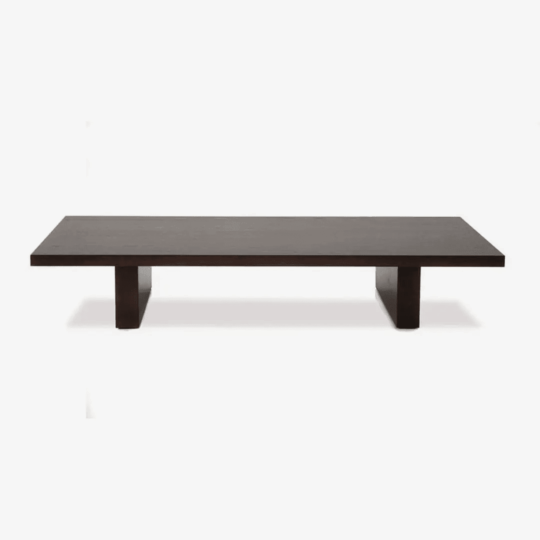 Low-profile dark wood coffee table