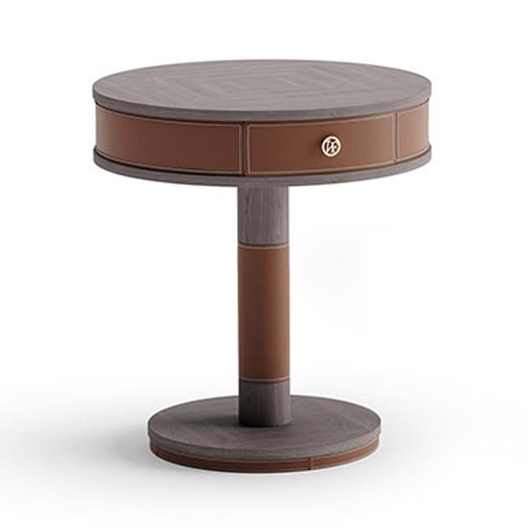 Elegant brown and gray round wooden table