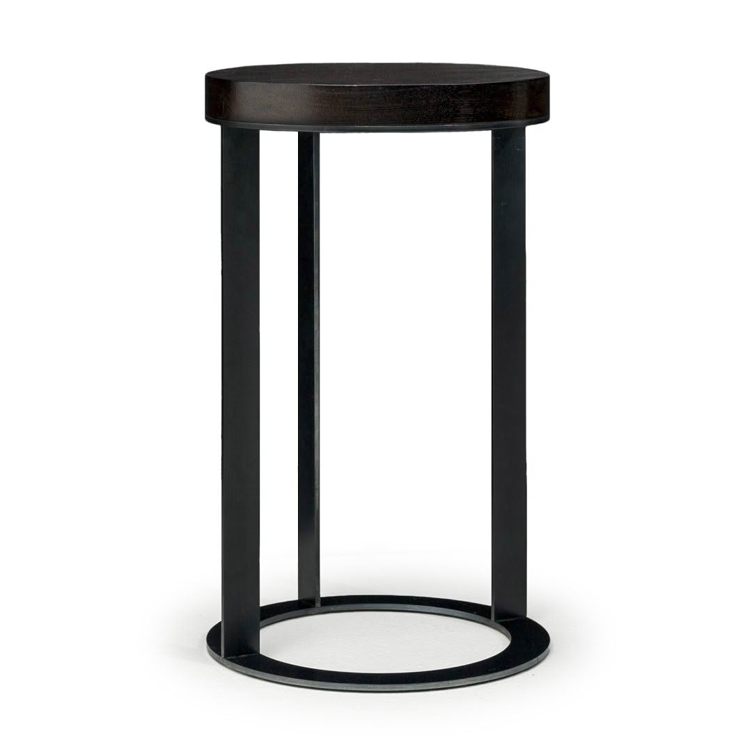 Minimalist dark wooden circular top stool