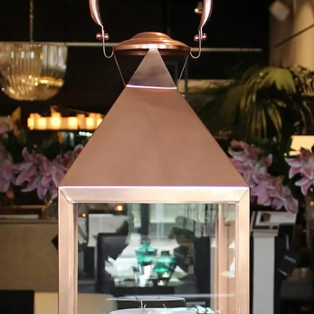 Copper hanging lantern in elegant interior