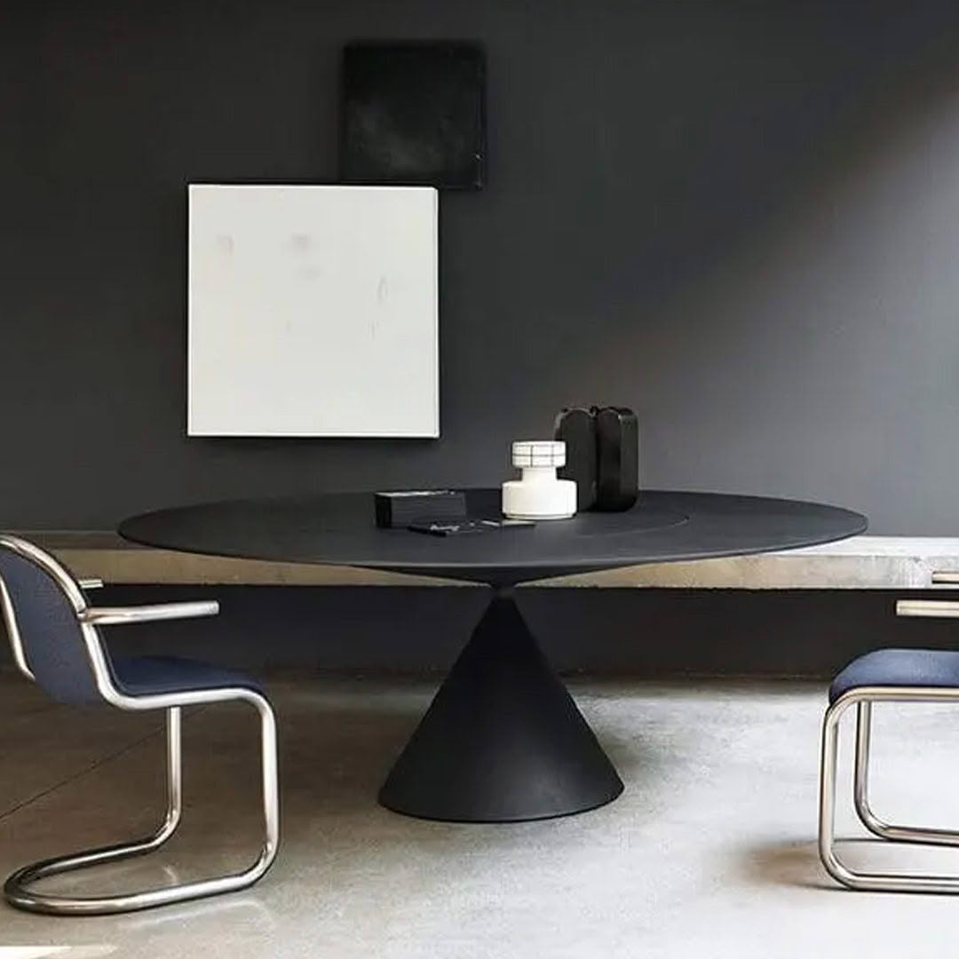 Minimalist black table setup in a sleek room