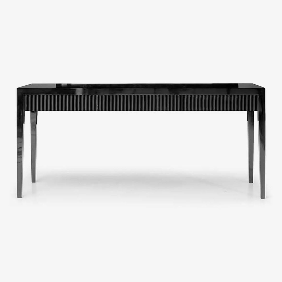 Black modern dining table with ribbed detail