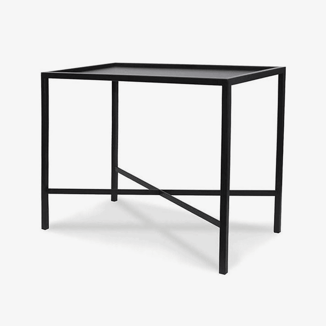 Black metal square side table isolated on white