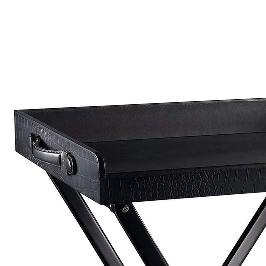 Black textured folding table with metal legs