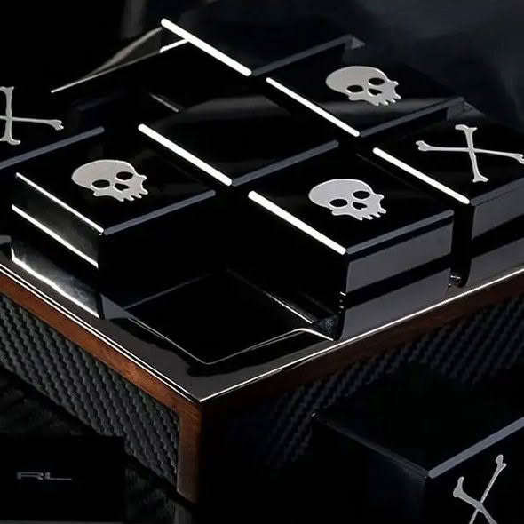 Black luxury chocolate box with white skull designs