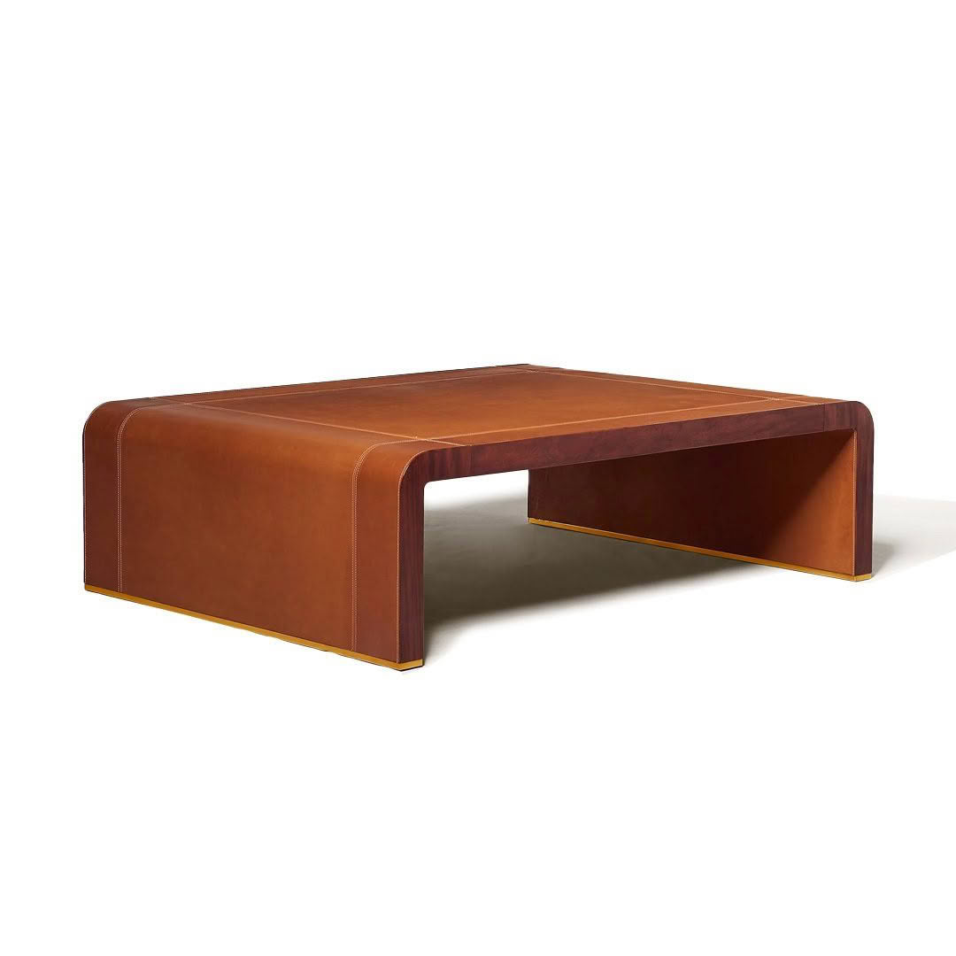 Modern brown leather rectangular coffee table