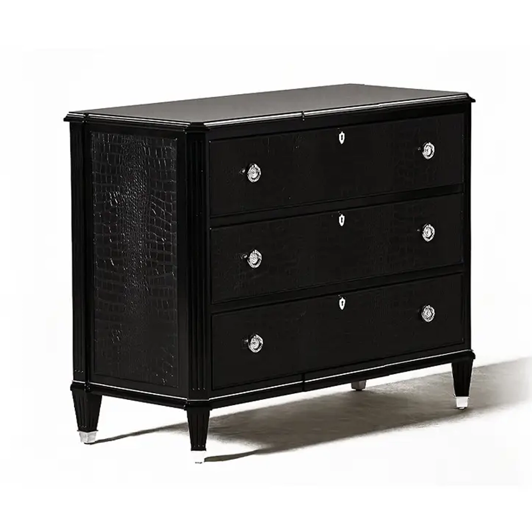 Black four-drawer wooden dresser