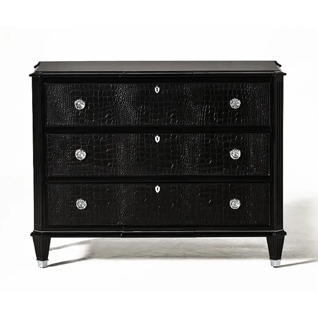 Black leather textured dresser with crystal knobs