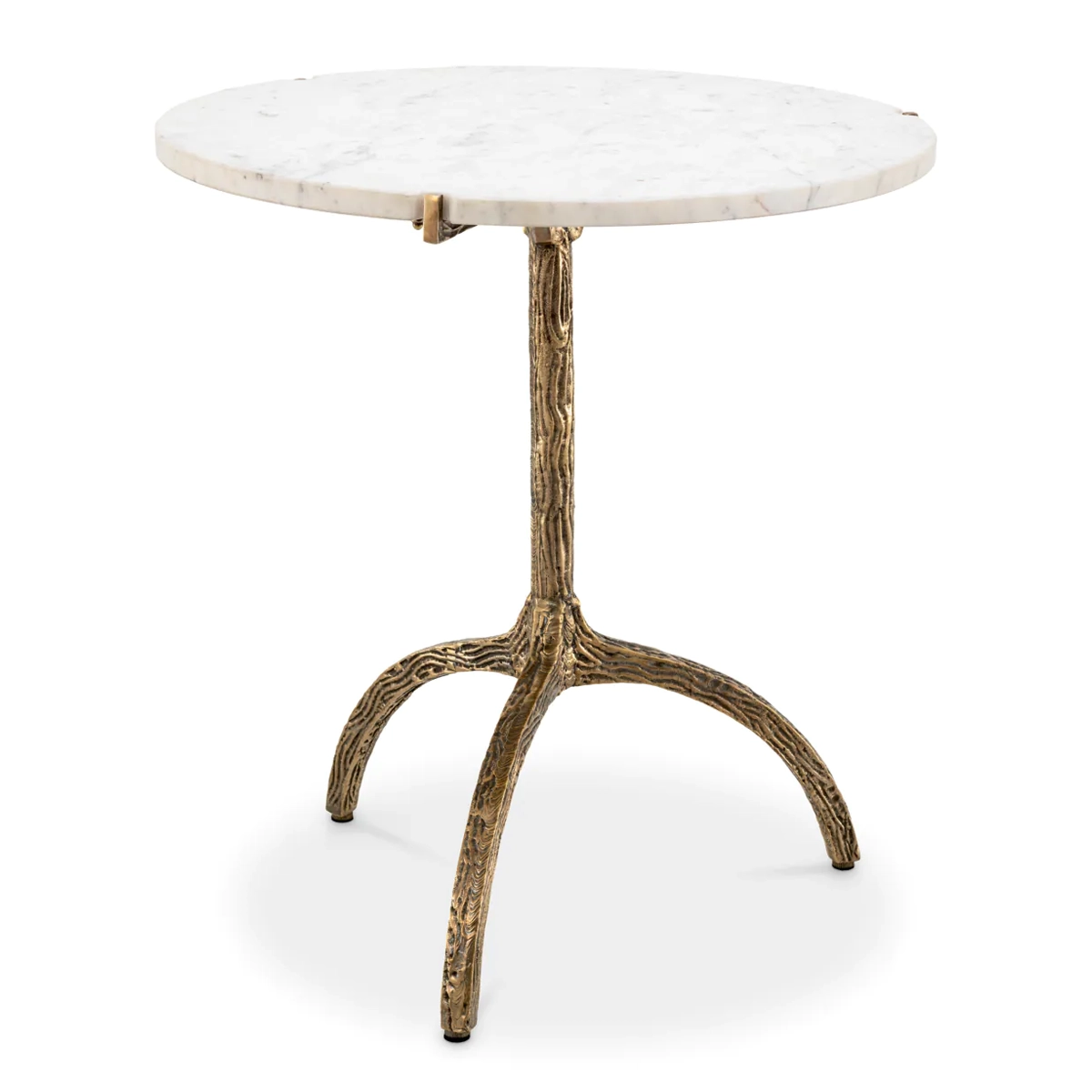 Round marble top table with textured metal base