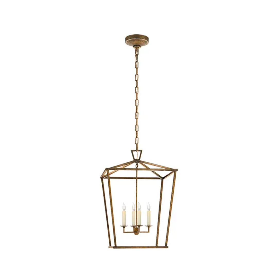 Antique brass pendant light with three bulbs