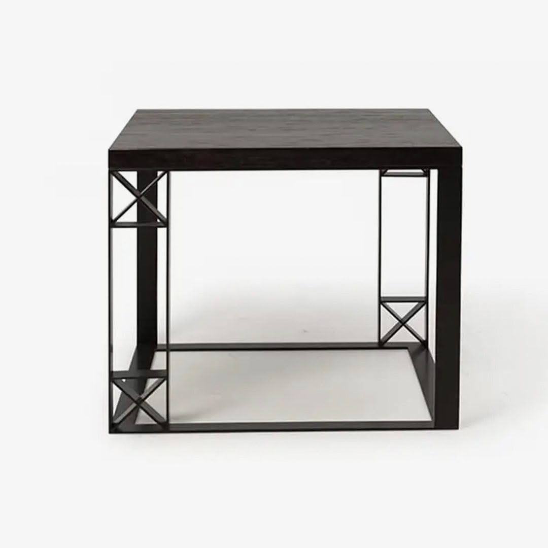 Modern black metal and wood side table