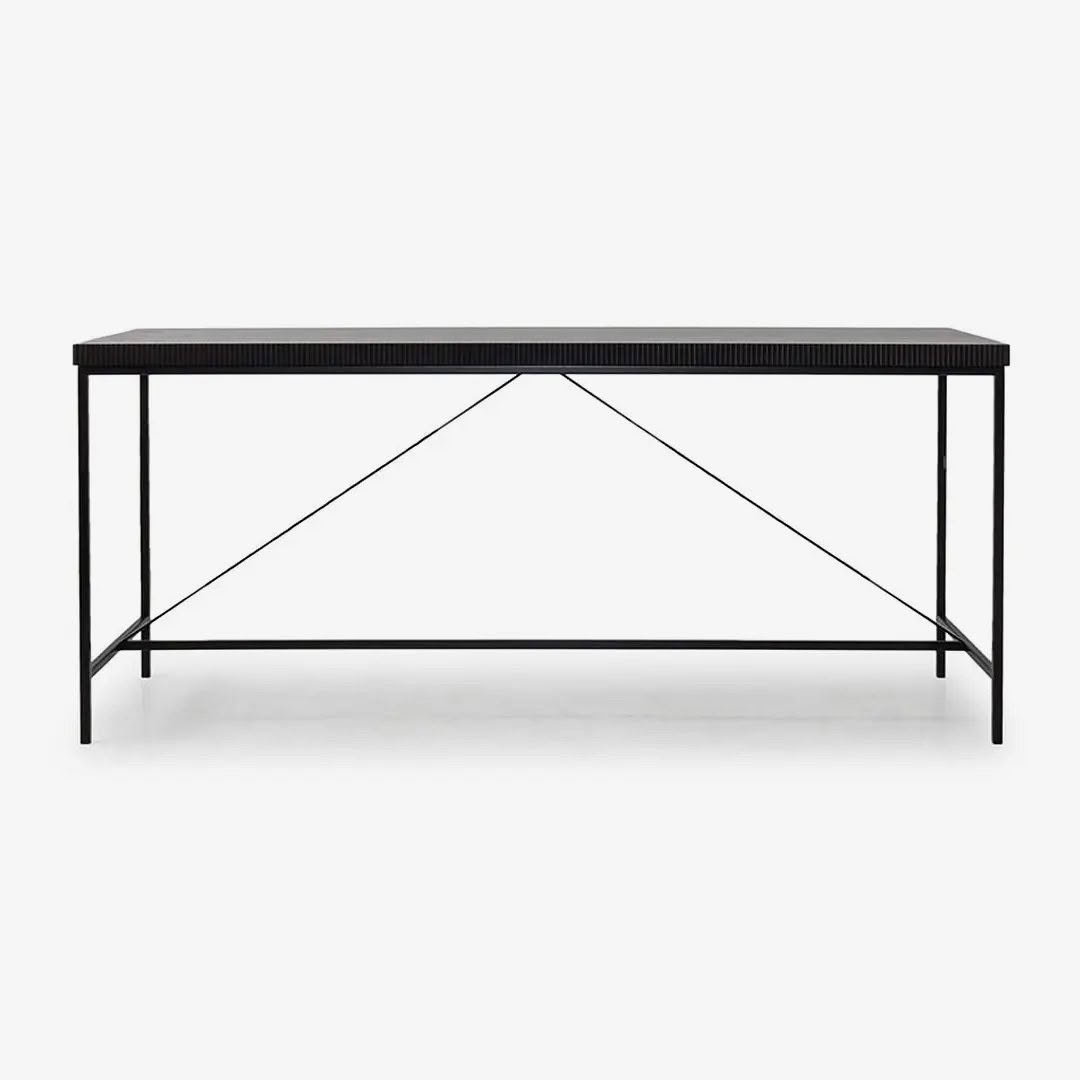 Modern black metal desk with ribbed tabletop