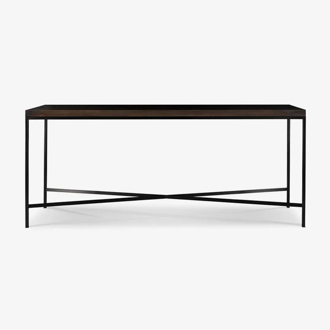 Modern black metal frame desk with wooden top