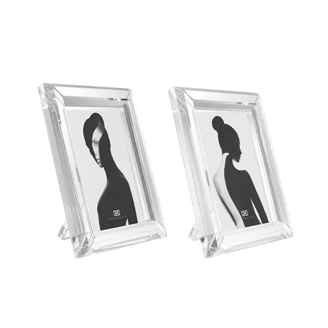 Two acrylic frames displaying artistic monochrome portraits