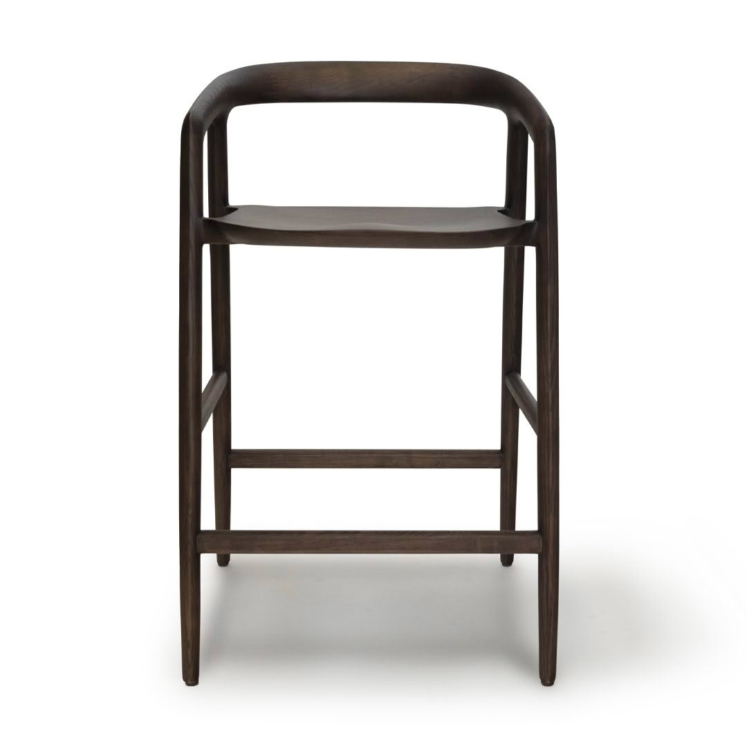 Dark brown wooden bar stool on white background