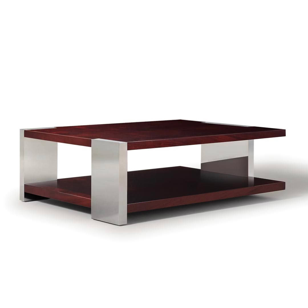 Modern mahogany coffee table with metal legs