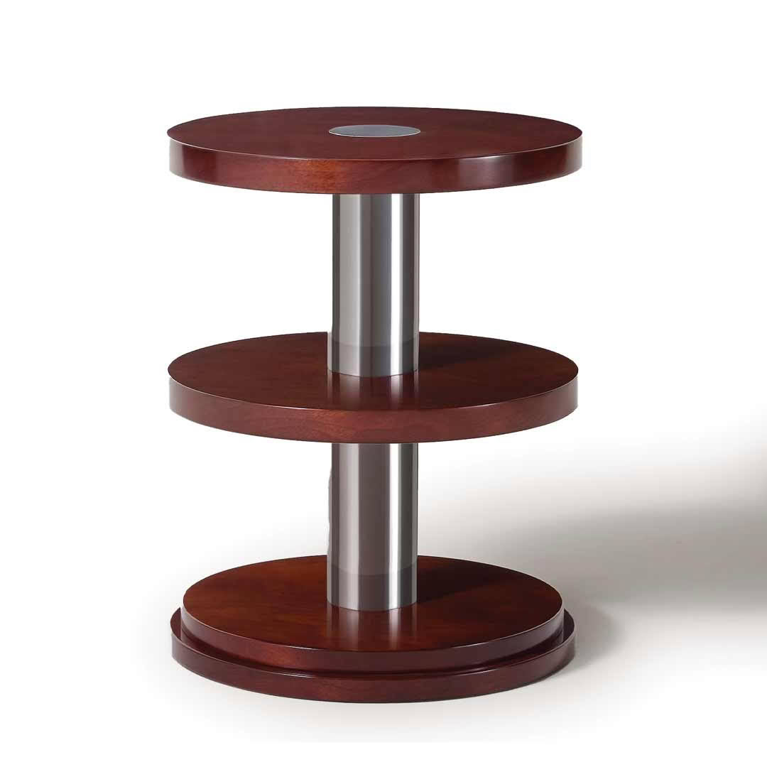 Modern tiered wooden table with metallic supports