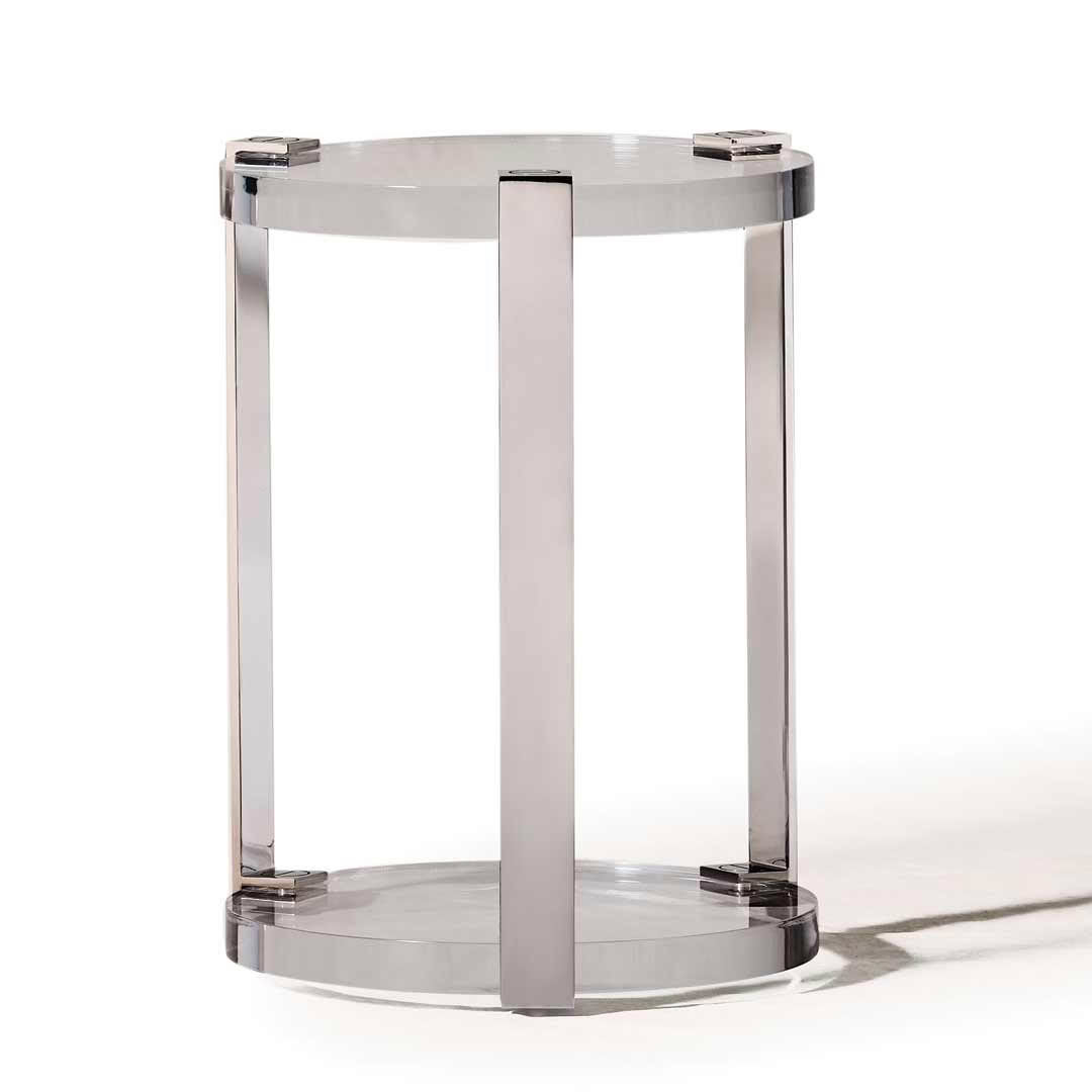 Modern round glass and chrome side table