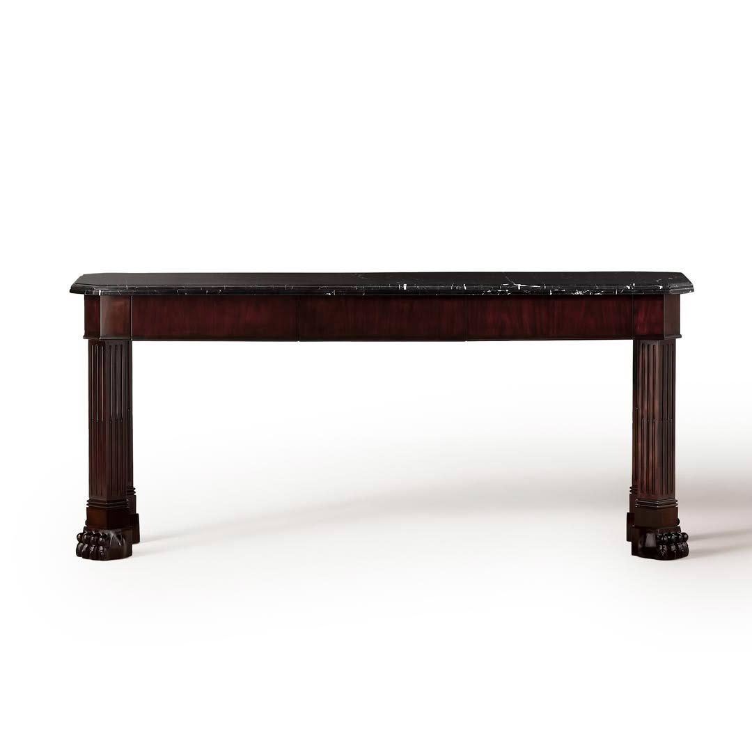 Elegant dark wood console table with carved legs