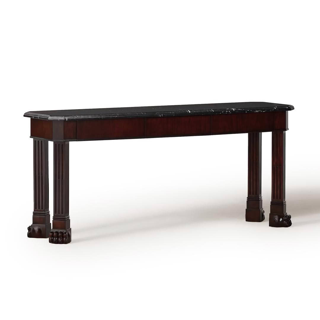 Elegant dark wood dining table with carved legs