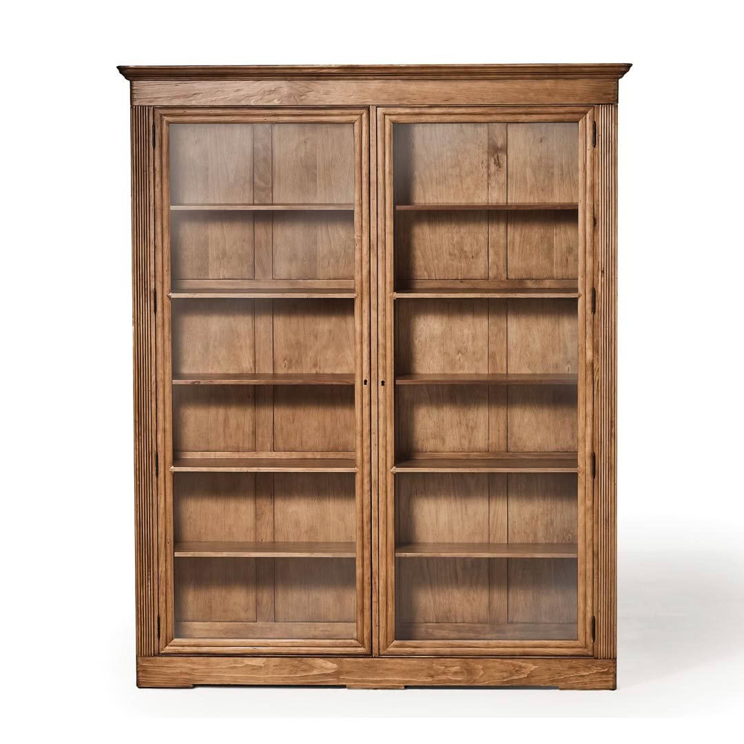 Large wooden bookcase with glass doors