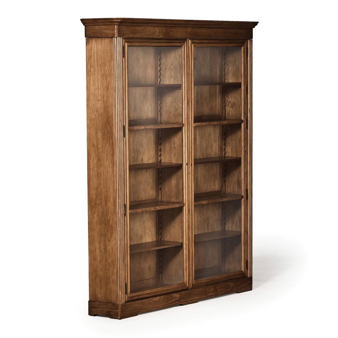 Large wooden bookcase with glass doors