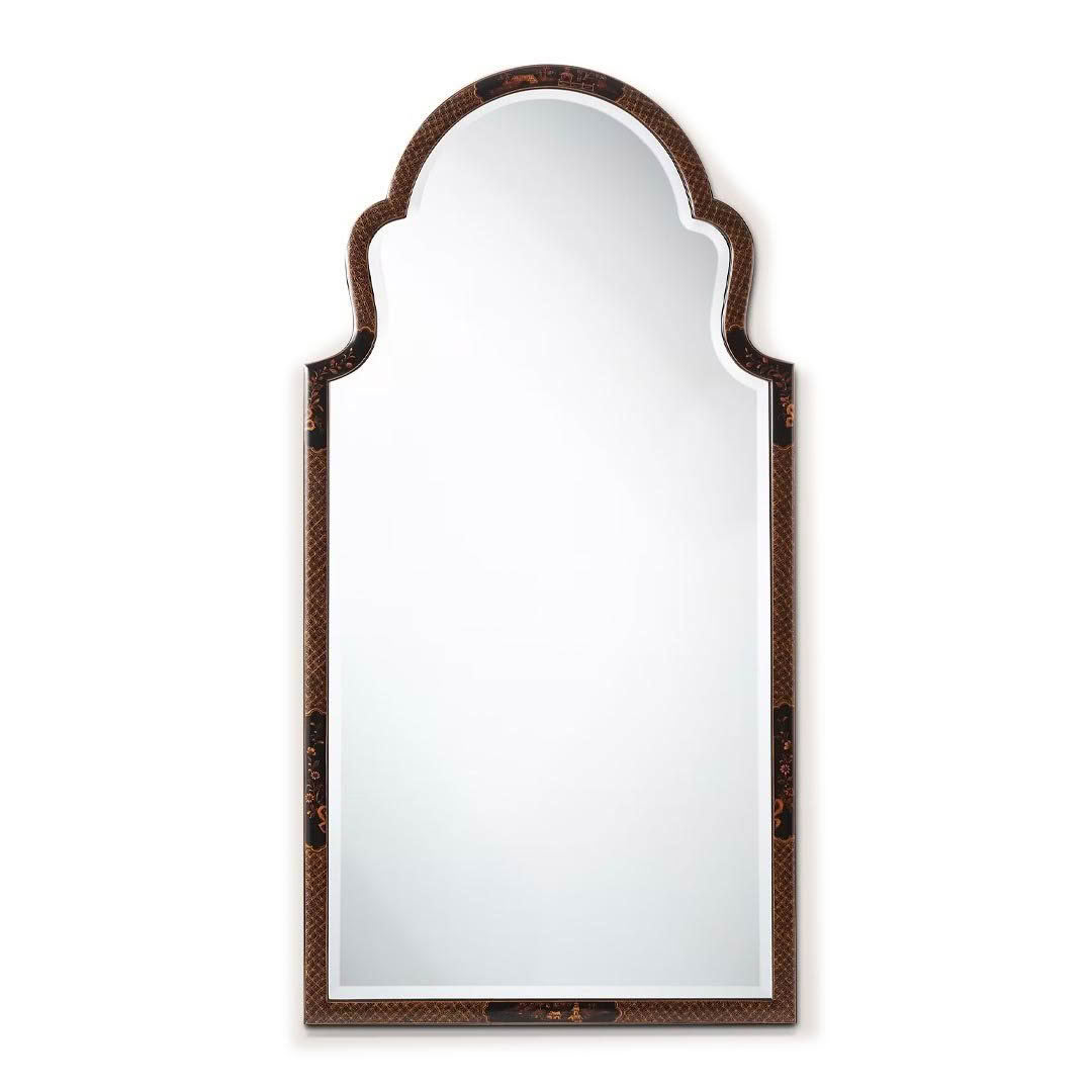 Elegant arched mirror with decorative brown frame