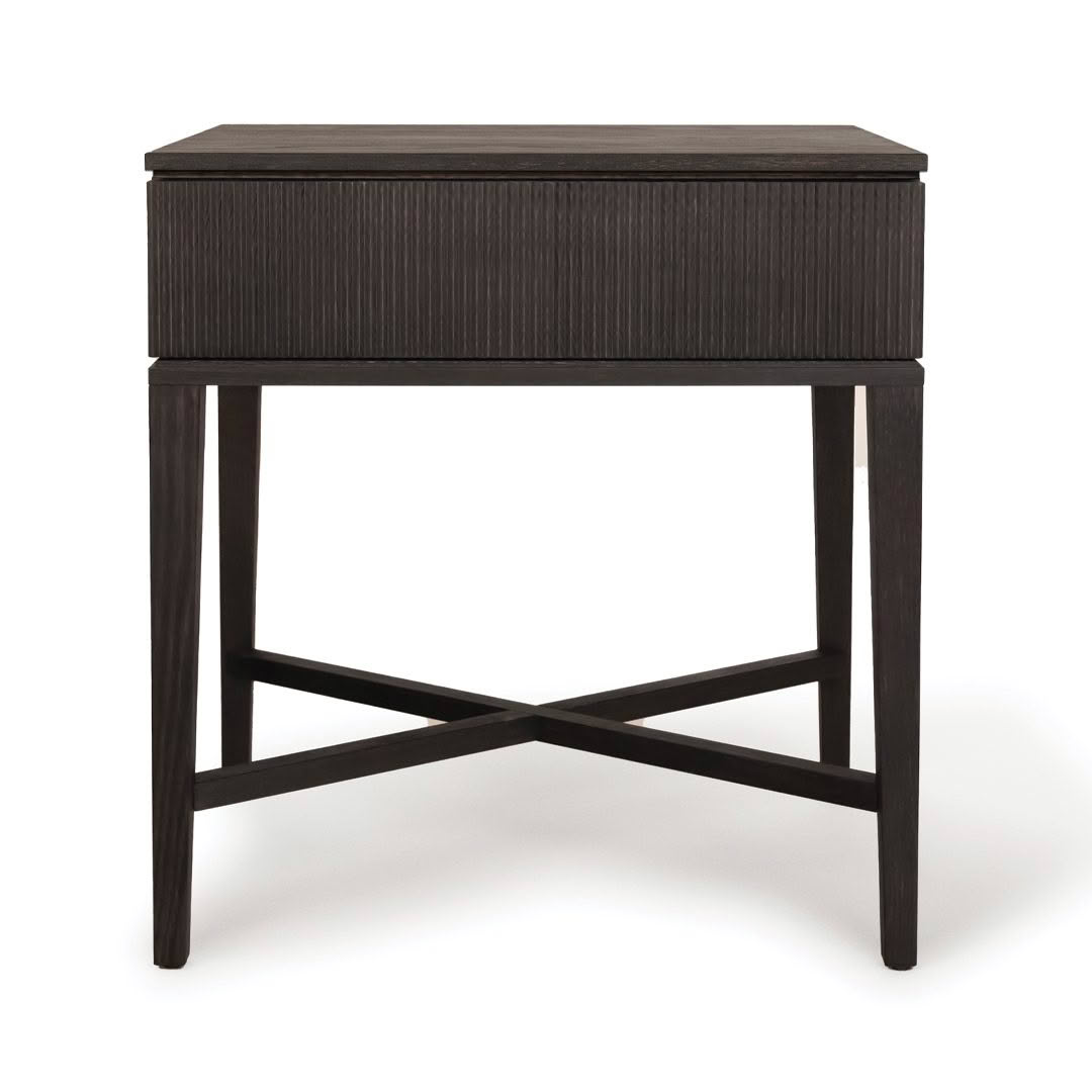 Black modern textured nightstand with crisscross legs