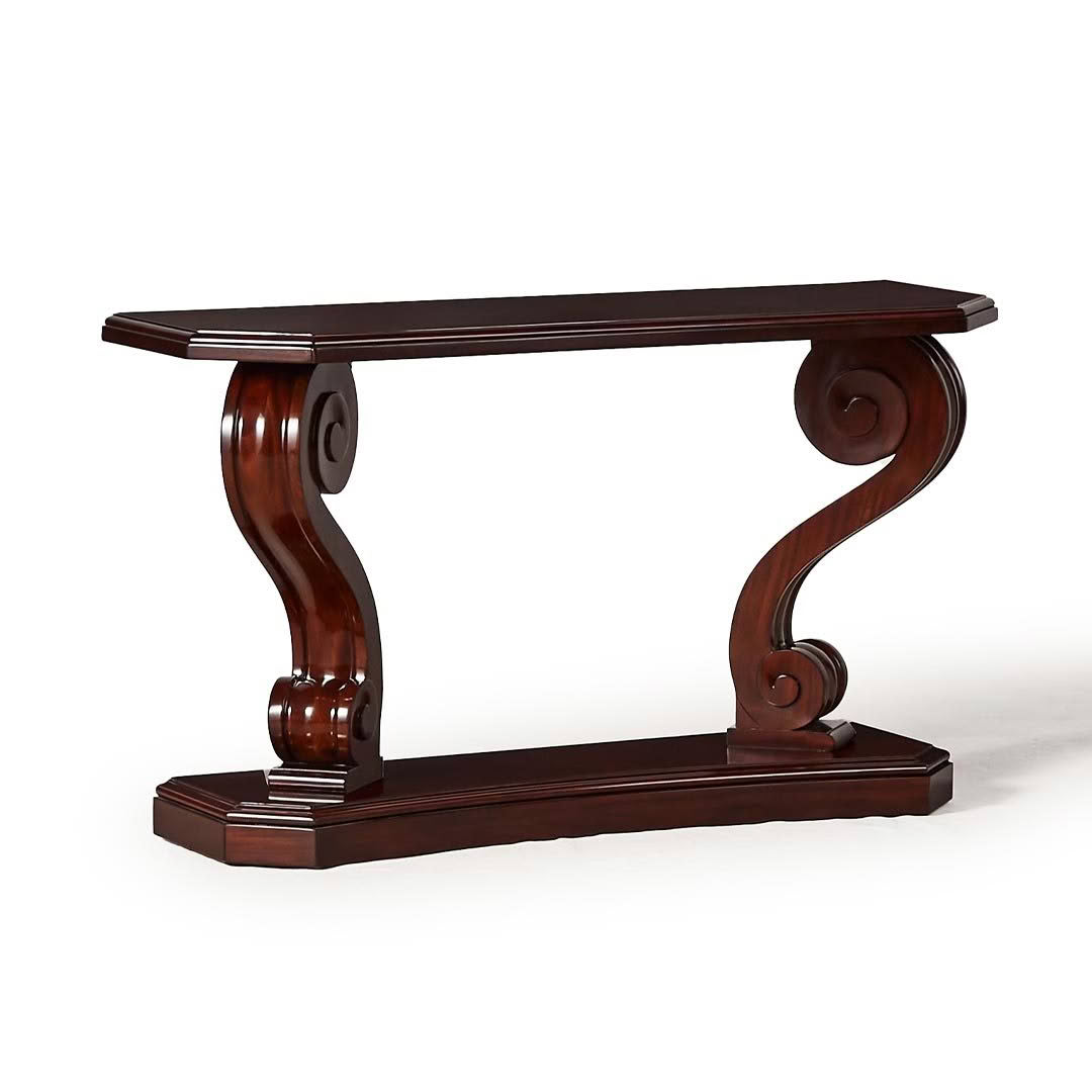 Elegant dark wood scrolled console table