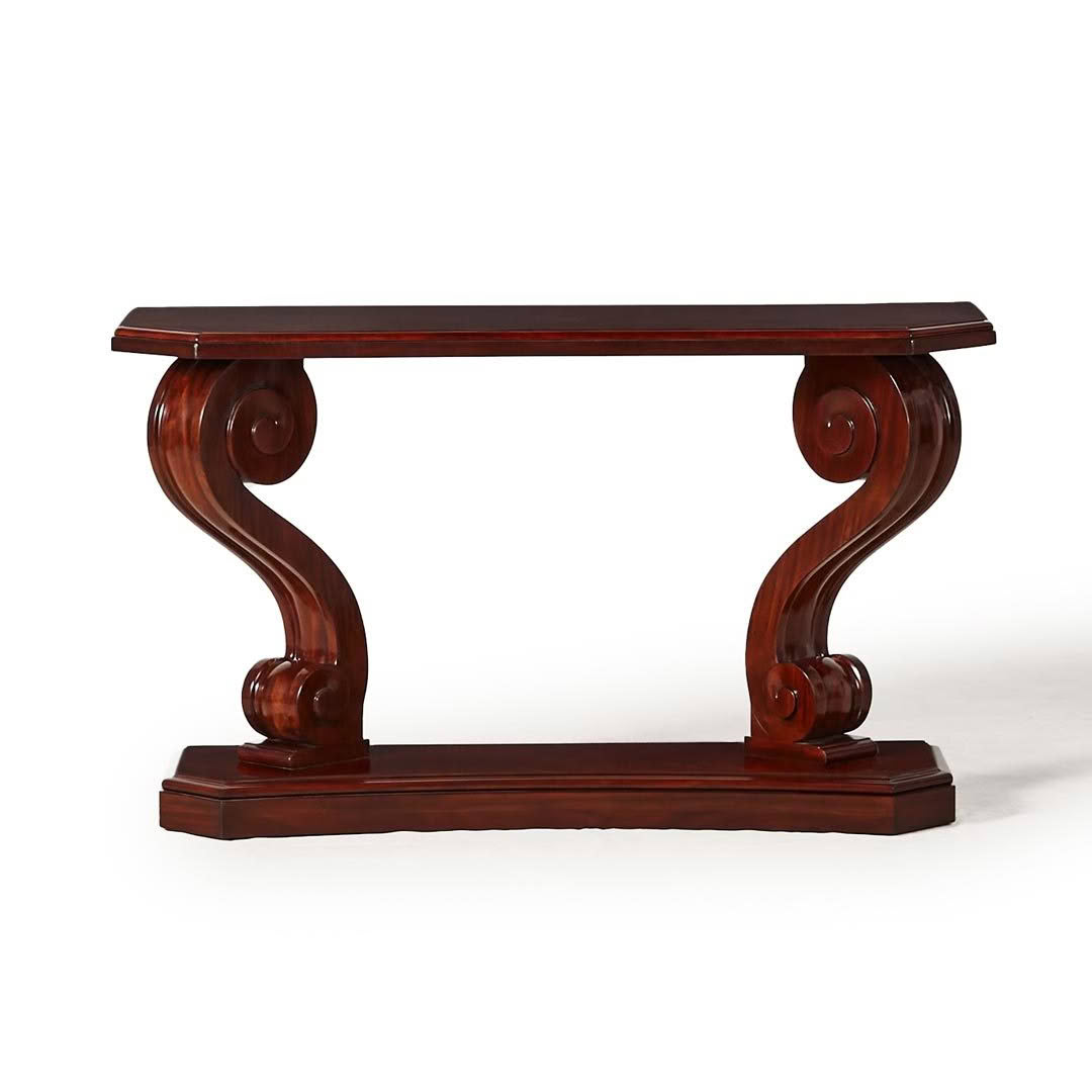 Elegant mahogany scroll-leg console table