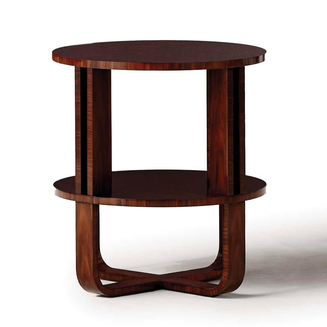 Elegant round wooden side table with bottom shelf