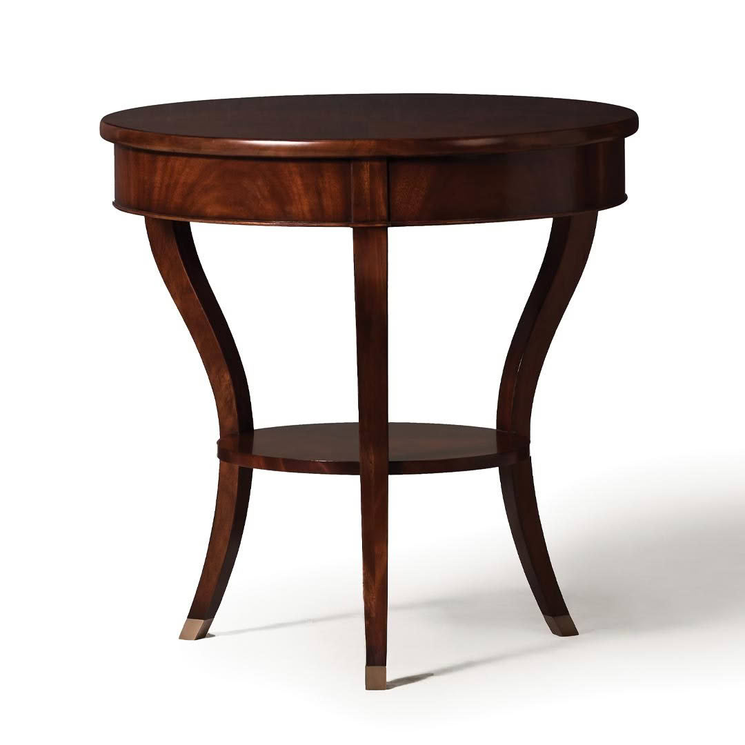 Elegant wooden round side table with lower shelf