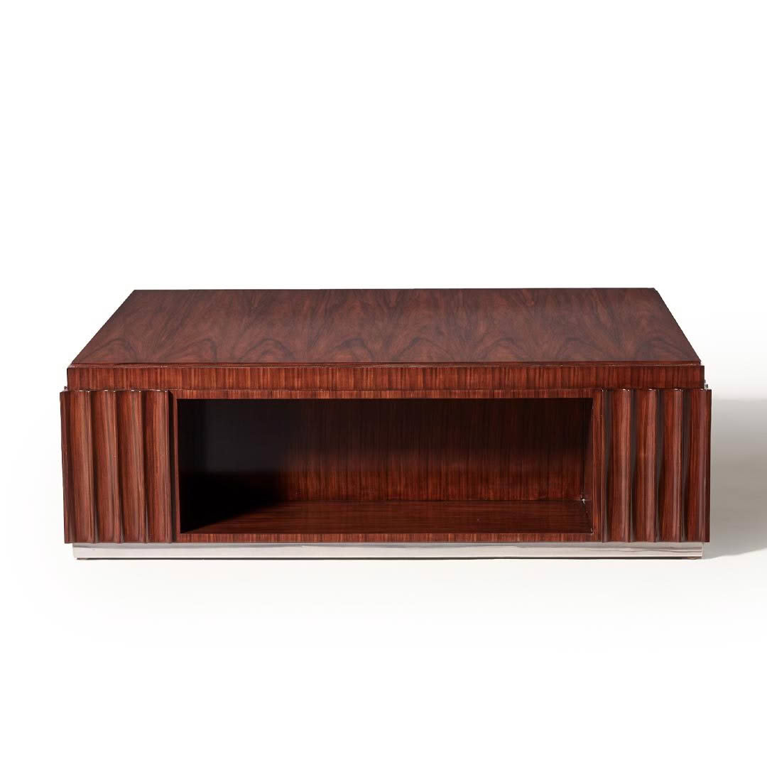 Mahogany coffee table with open storage compartment