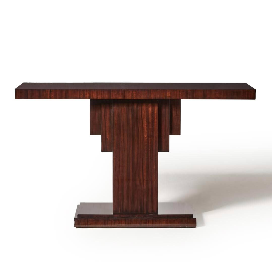 Modern dark wood console table on white background