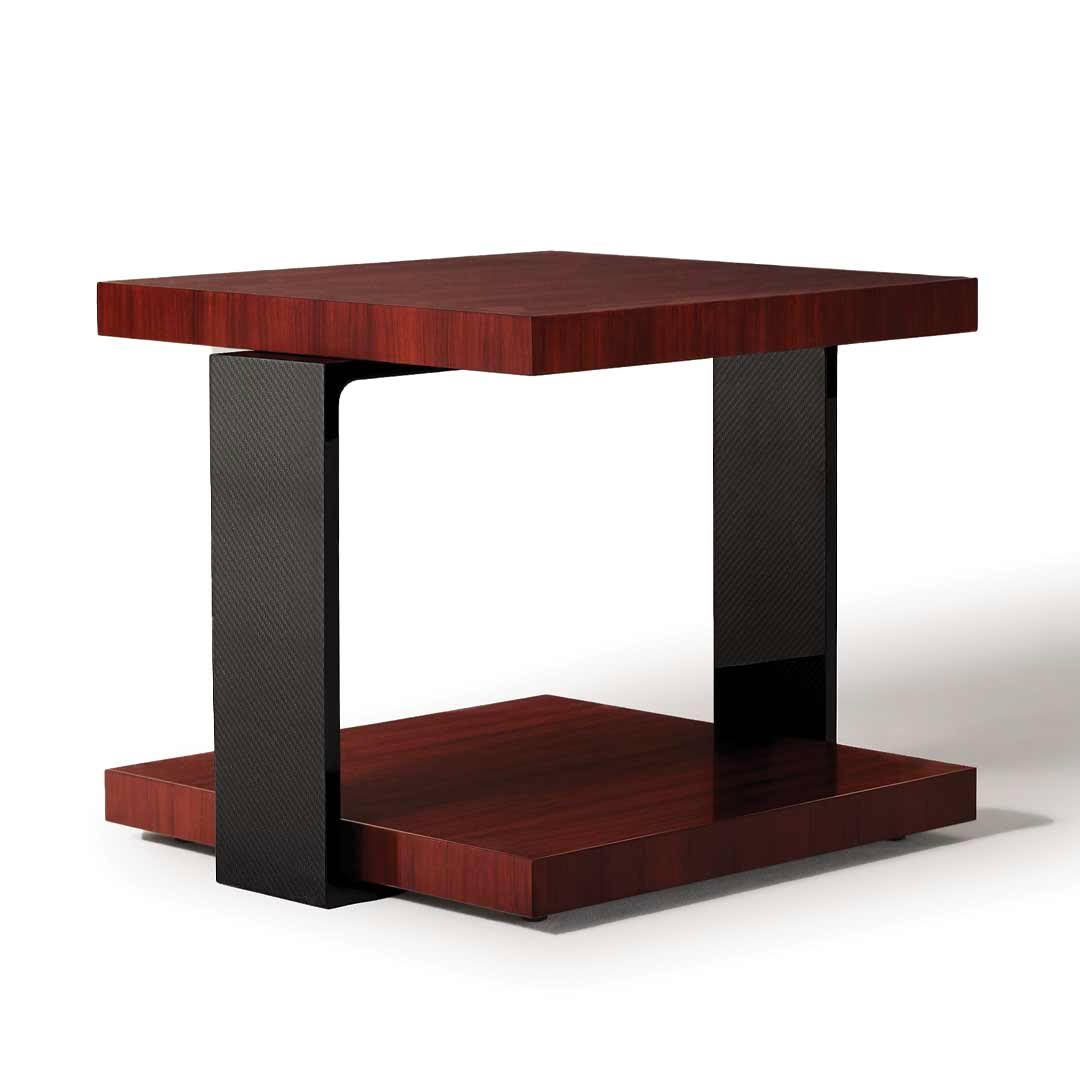 Modern redwood side table with carbon fiber supports