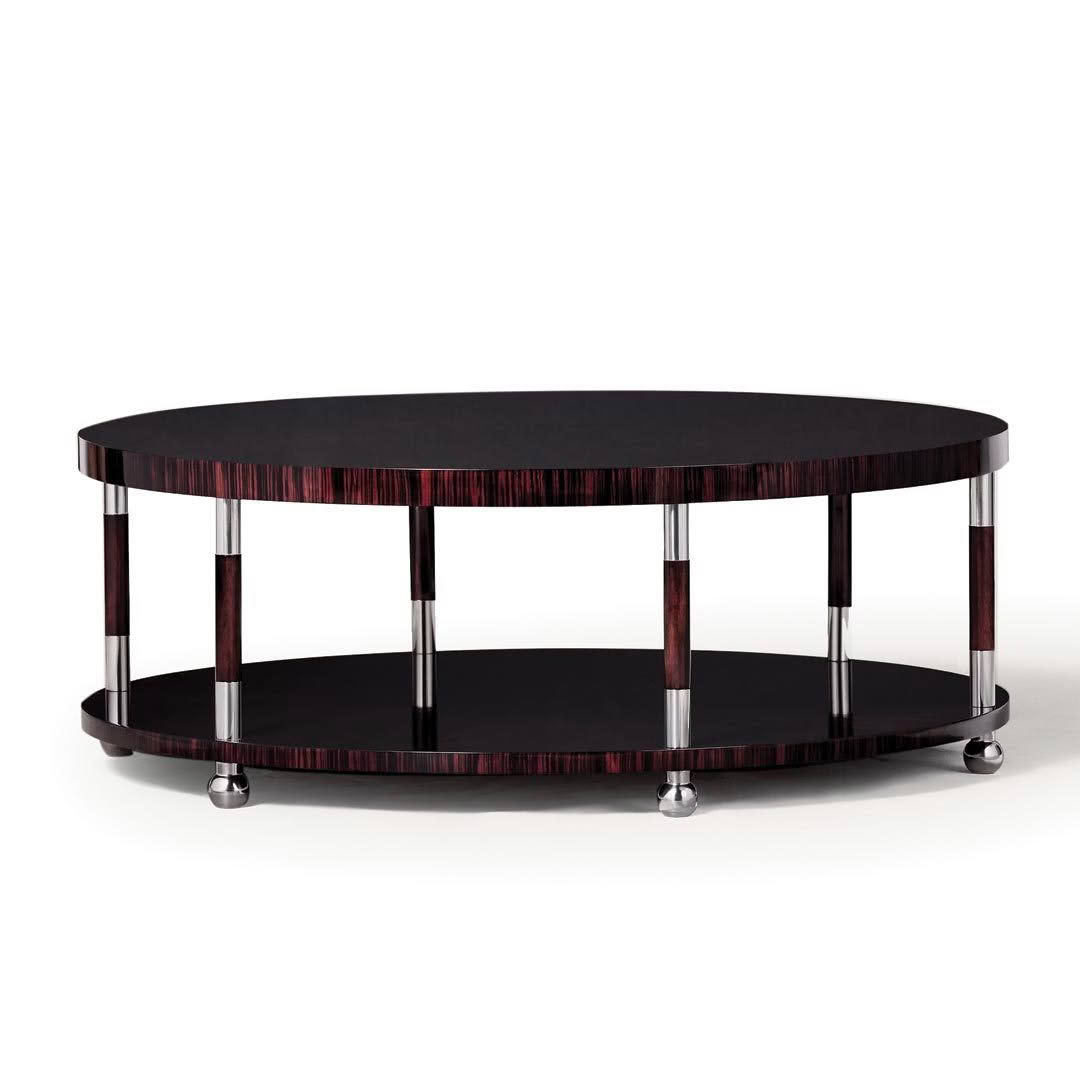 Round modern coffee table with black and red finish