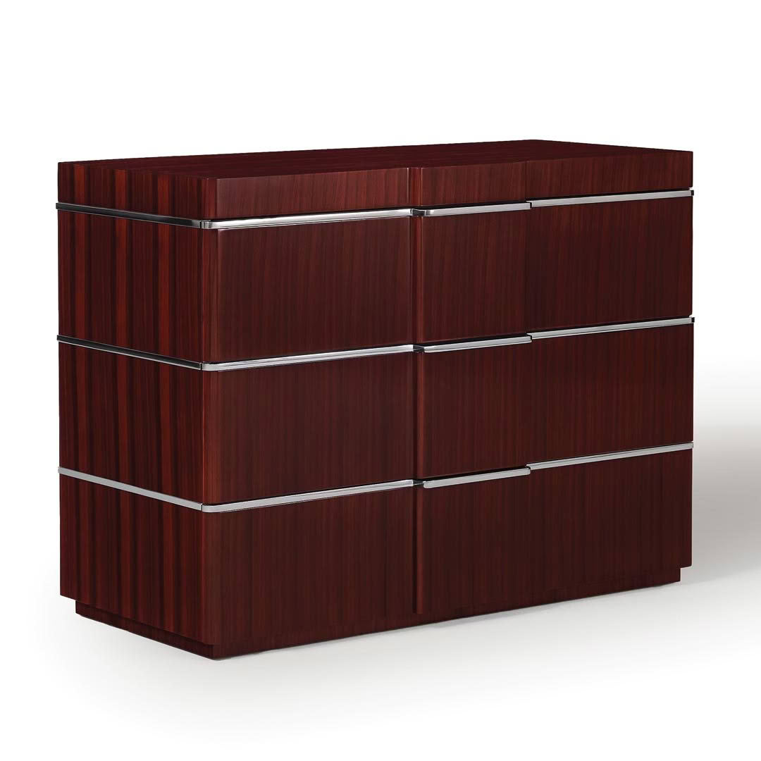 Modern mahogany wooden dresser with silver handles