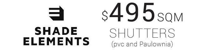 Shade Elements logo and $495 per sqm Shutters offer