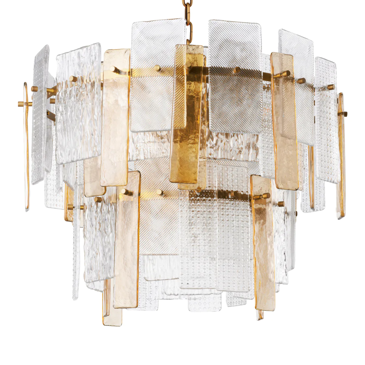 Elegant gold and glass panel chandelier