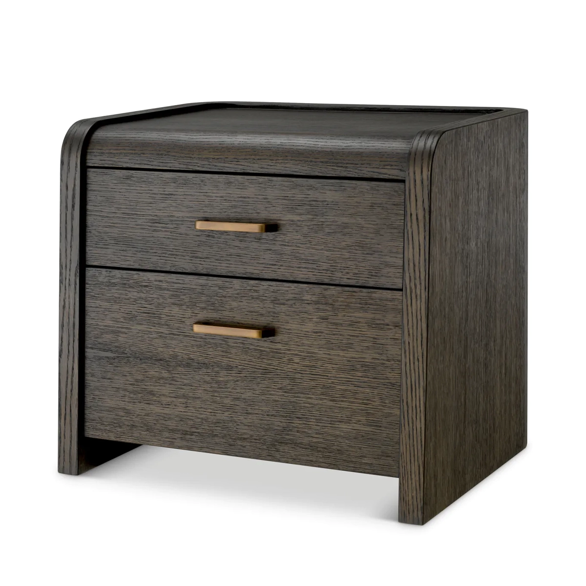 Curved dark wooden two-drawer nightstand