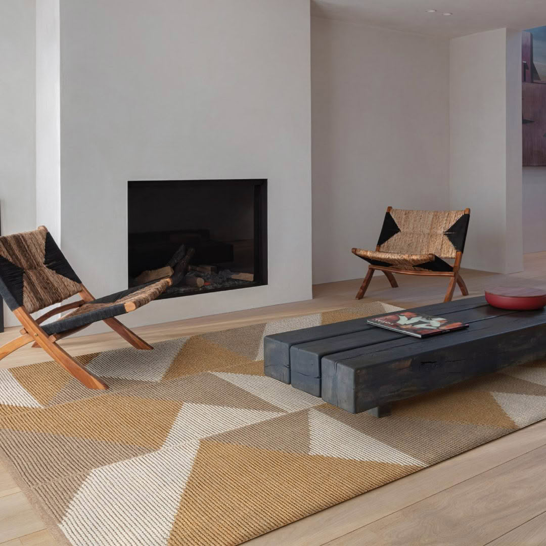 Modern living room with fireplace and stylish chairs