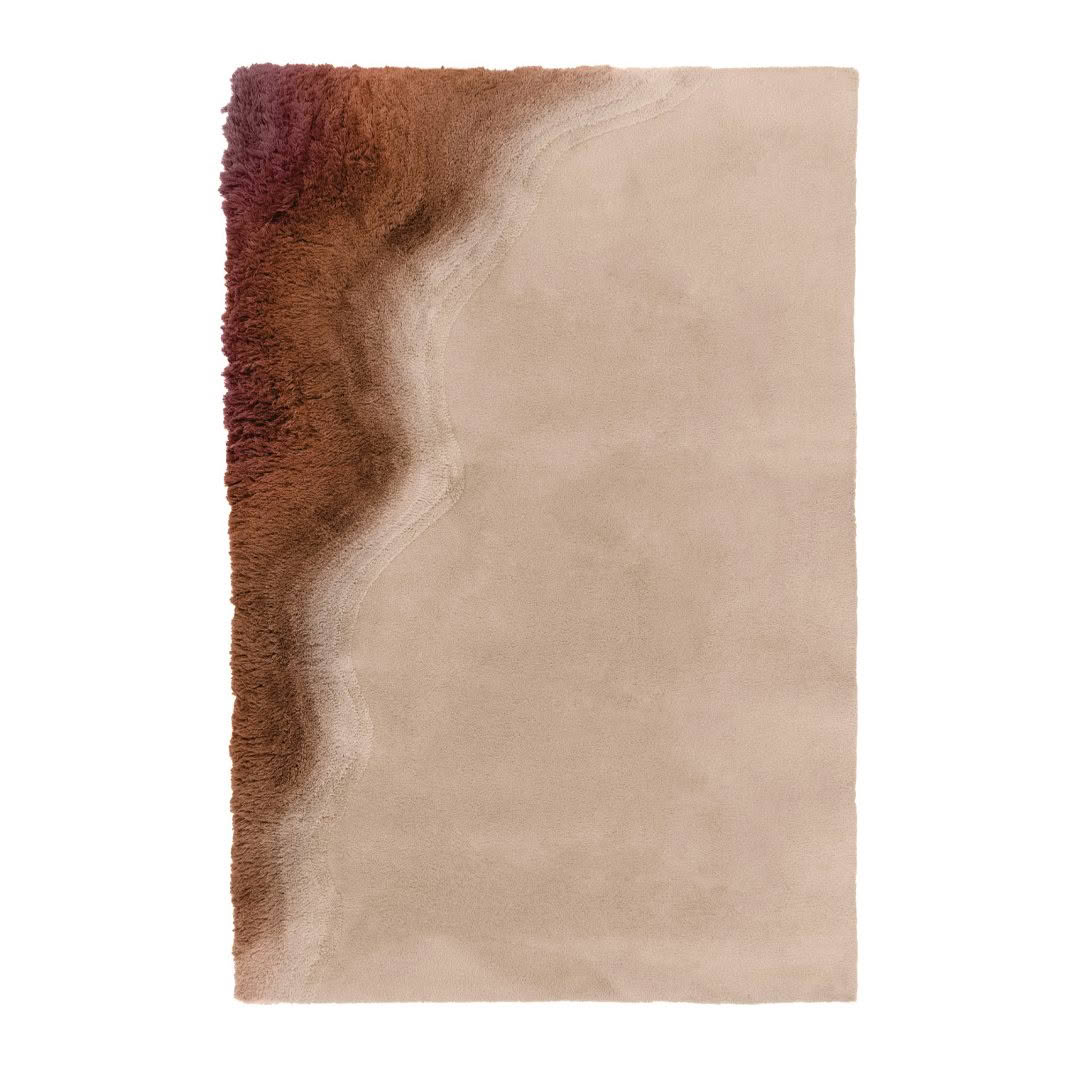 Gradient beige to burgundy plush area rug