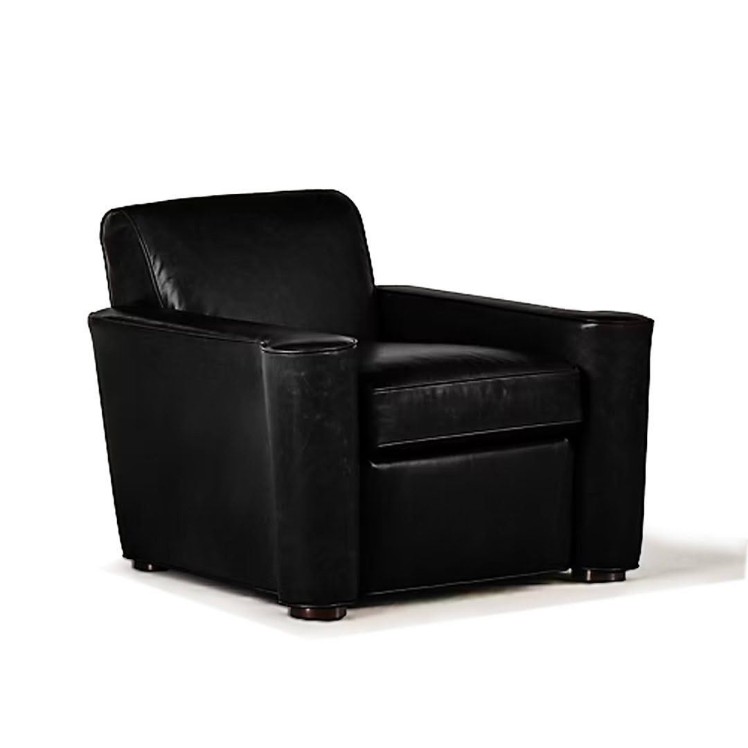 Black leather armchair on white background