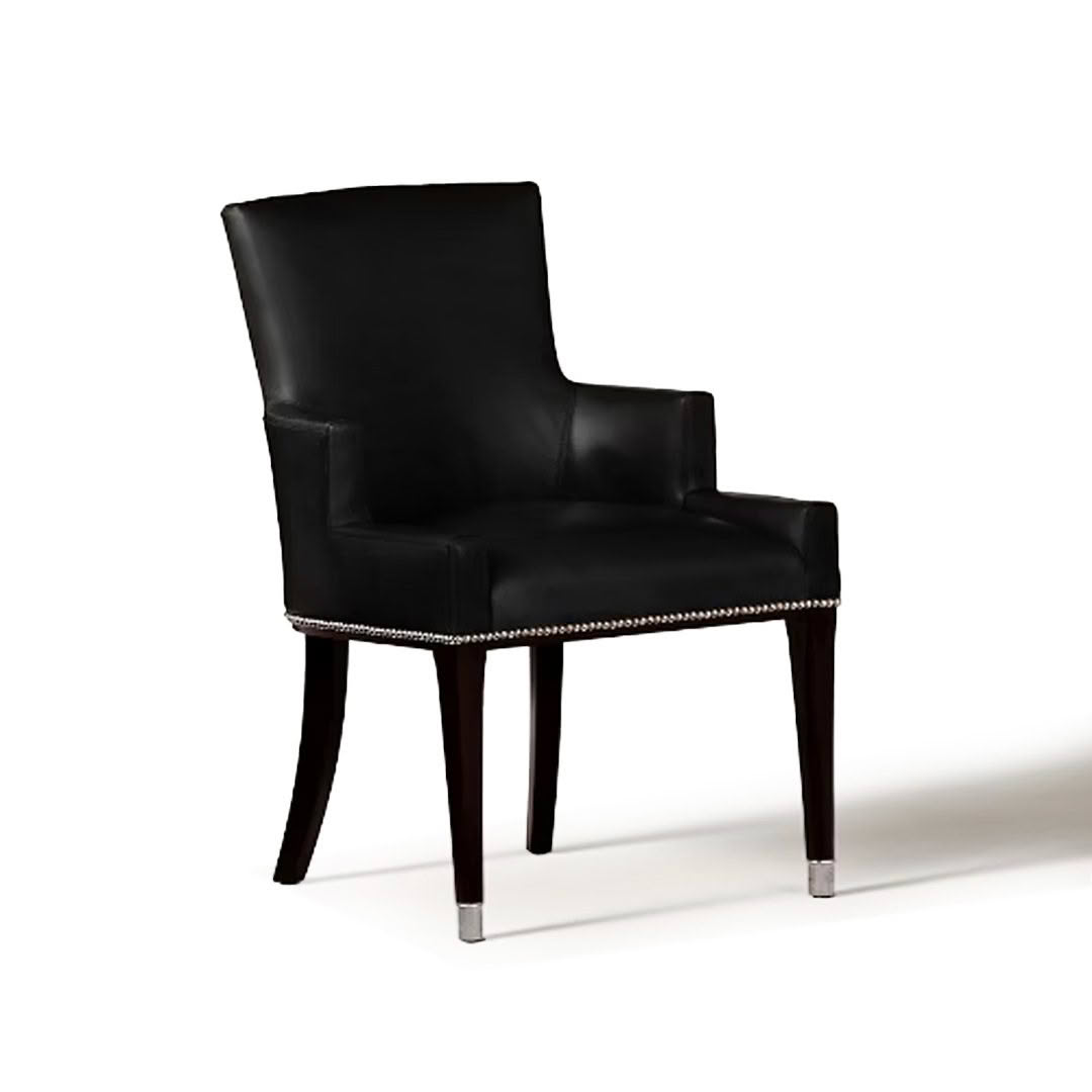 Elegant black leather armchair with nailhead trim
