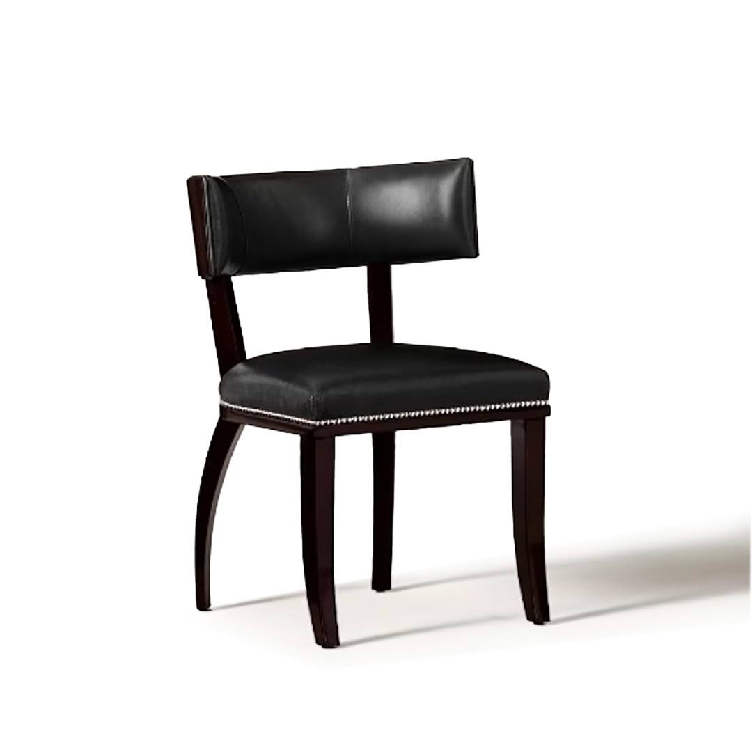 Elegant black leather dining chair with wooden legs