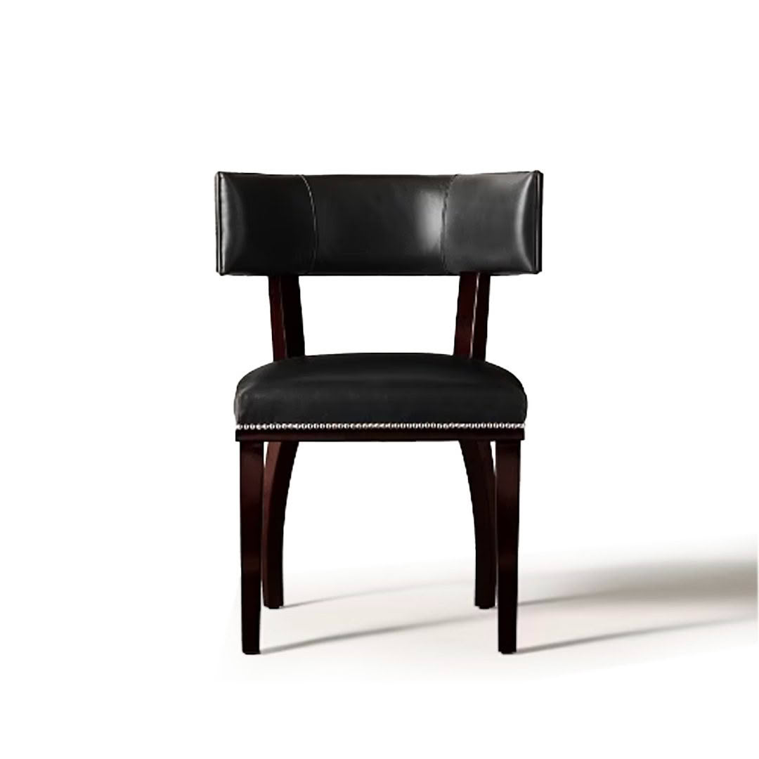 Elegant black leather dining chair with wooden legs