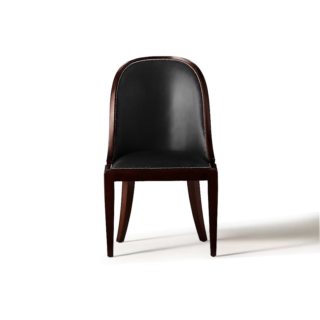Elegant black leather chair with wooden legs
