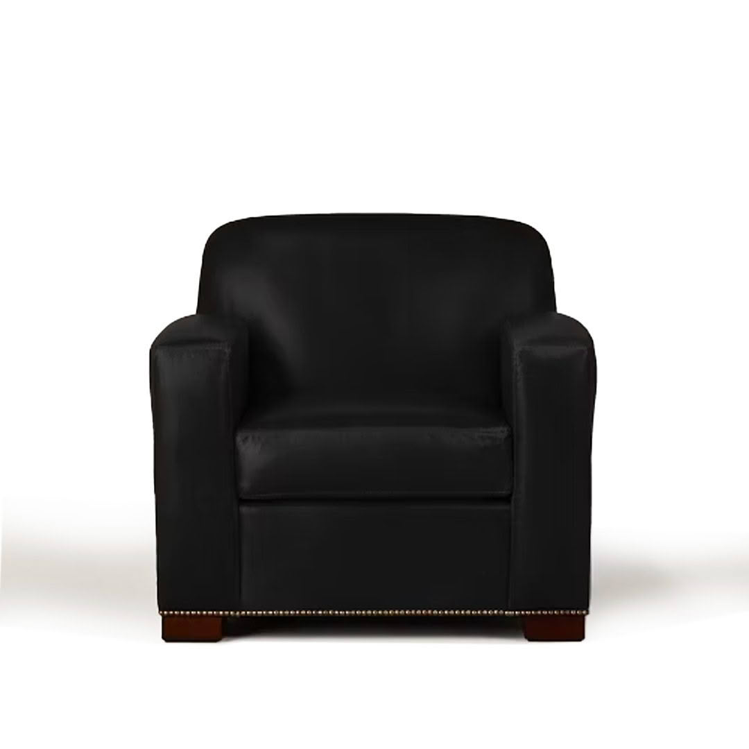 Black leather armchair on white background