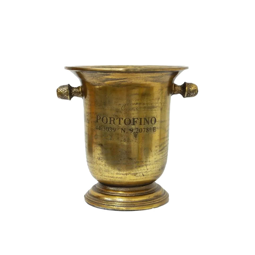 Brass Portofino engraved trophy cup on white background