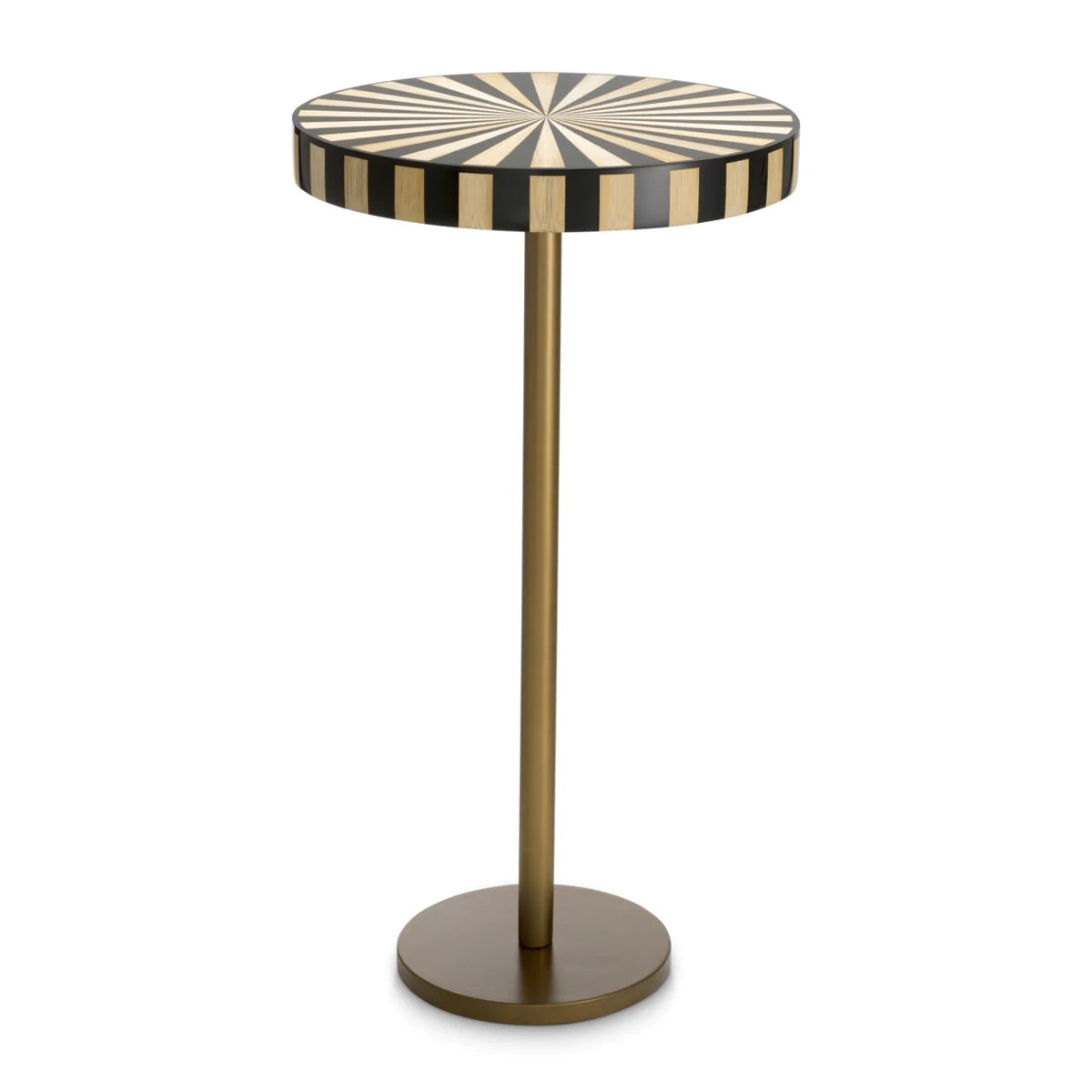 Striped round top accent table on brass stand